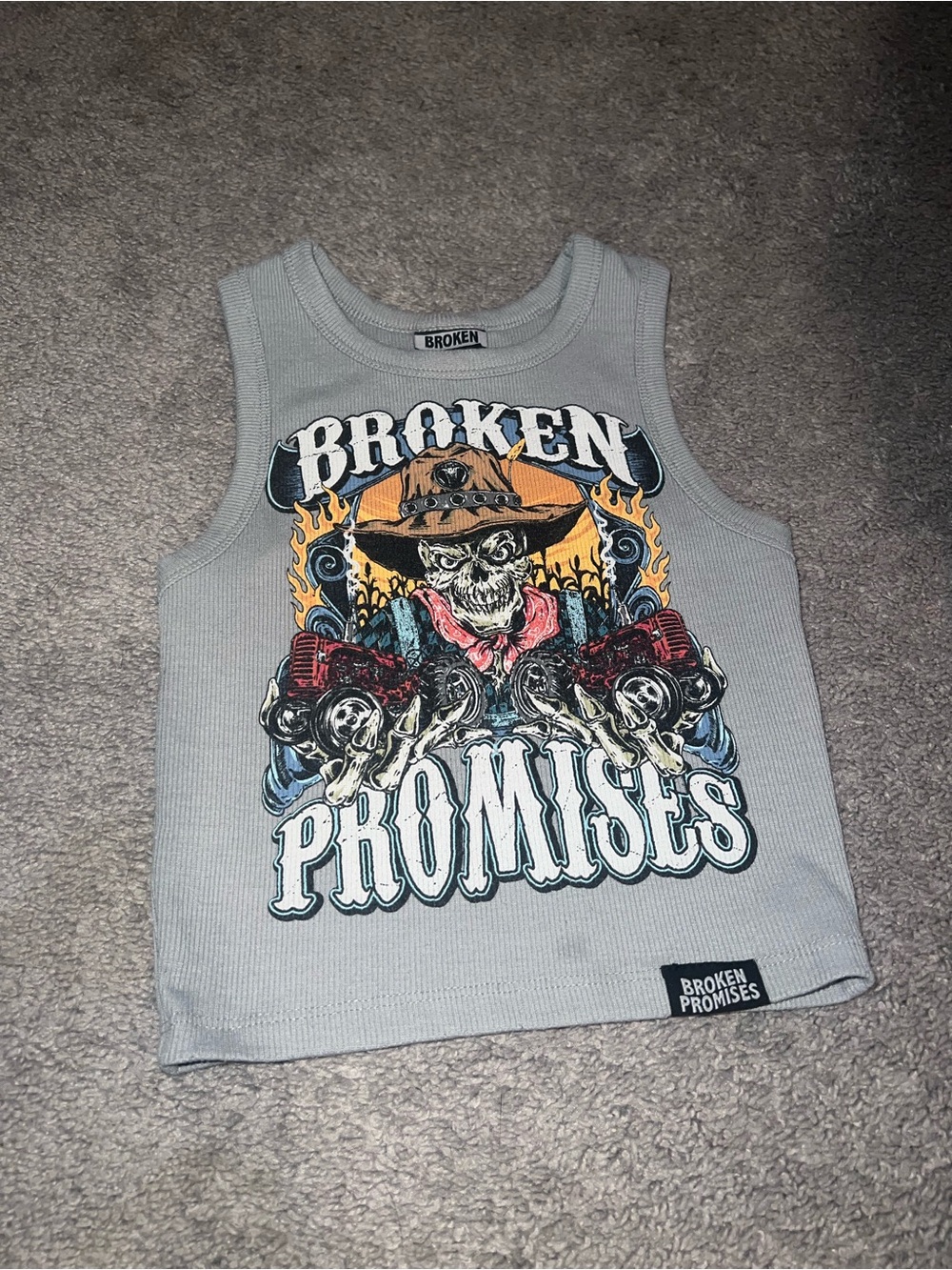 Broken Promises Women's Dusty Blue Crop Tank Top